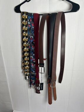 Multiples Men's Belt Set – Brown, Black, Burgundy & Patterned with 3 suspenders